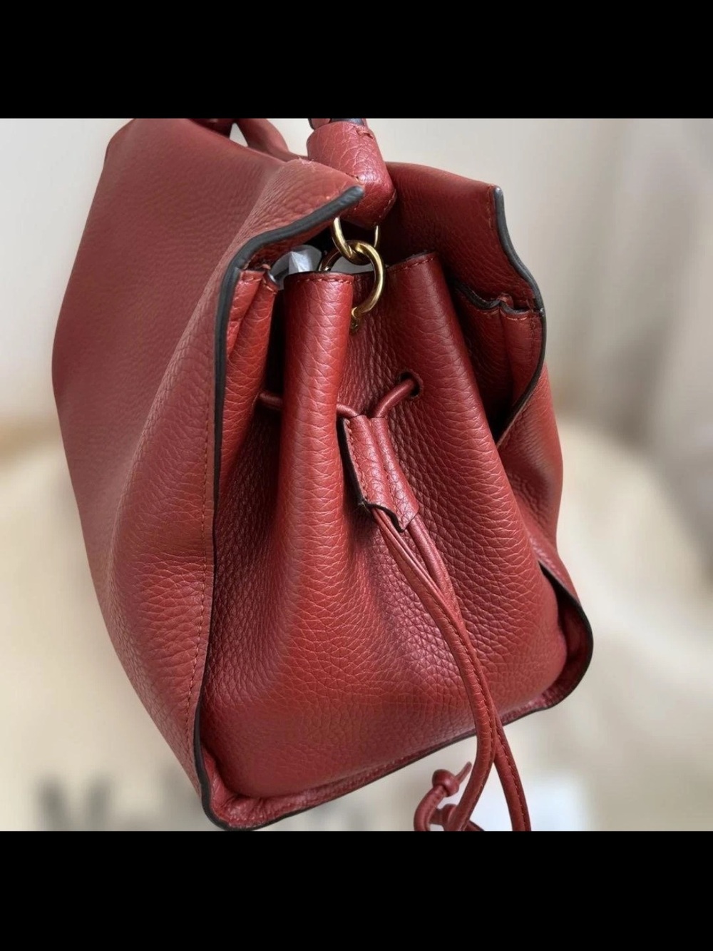 Mulberry Red-Burgundy Pebbled Leather Top-Handle Satchel - Picture 3 of 12